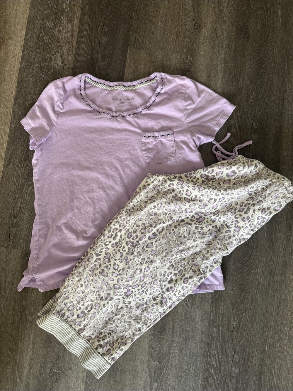 Carole Hochman Lavender Women's Pajama Set - Short Sleeve Top & Printed Jogger M